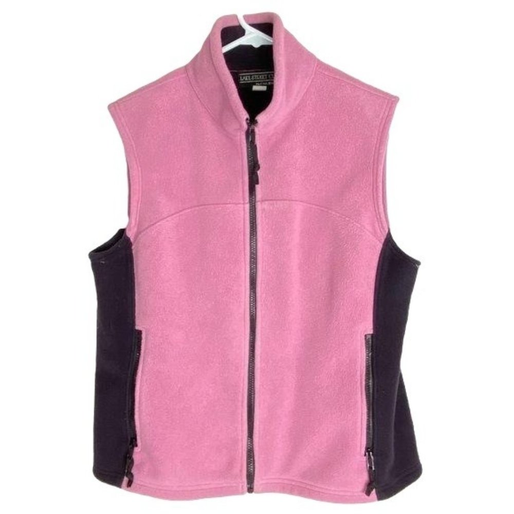 4/$25 Fleece Vest Pink & Purple Full Zip Collar Women's Medium Lake Street Co.‎